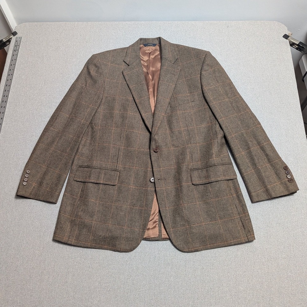 Brooks Brothers Blazer Men's 44R Brown Windowpane Wool Cashmere USA Union
